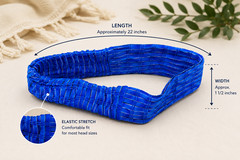 Handmade Guatemalan Blue Woven Elastic Head Band 100% Cotton Artisan Boho #VV