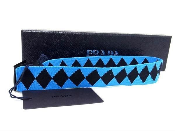 PRADA Polyester 100% Hair Band Blue X Black AS9617