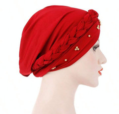 Women’s Ladies Braided Beaded Turban Headwrap Head Covering Headscarf Black