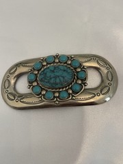 VTG Bell Trading Post Nickel Silver Faux Turquoise Hair Holder Or Belt Ornament