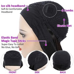mmiQus 12A Headband Human Hair Wigs Water Wave None Lace Front Glueless Wig With