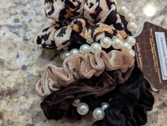 Thalia Sodi 8 piece Hair Accessories Scrunchies Pearls Brown Leopard Print