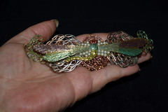 Vintage? Dragonfly Barrette Mixed Metal Faux Pearls Hair Clip Made in France B1