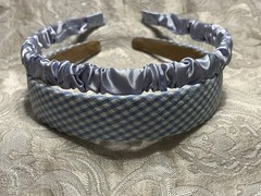 Blue Gingham & Blue Headband Casual Elegant Hairband Hair Accessory Set Of 2