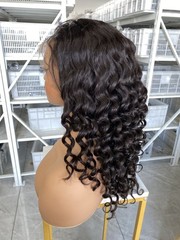 Small Cap 18″ Deep wave Medium Brown 360 lace Wig human hair for women