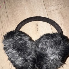 Women’s Black Plush Faux Fur Ear Muffs Headband Winter Warmers Casual Travel
