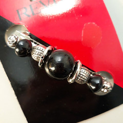Vintage 1995 REVLON Black Silver Beads Fashion Barrette Hair Clip 3″ NOS