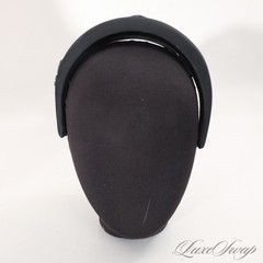 Prada Re-Nylon Solid Black Oversized Round Snug Enameled Metal Logo Hairband