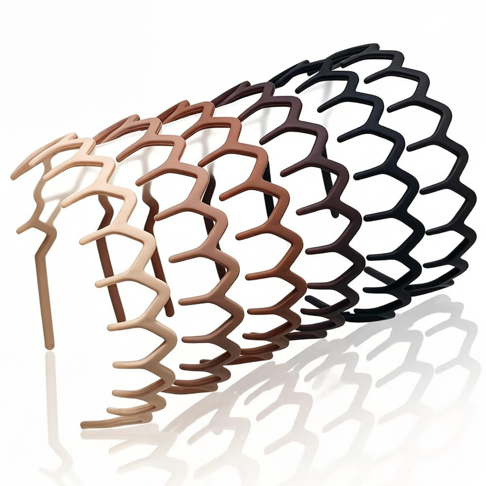 6Pcs Zig Zag Headbands for Women, Non-Slip Wave Pattern Hair Bands, Unisex Plast