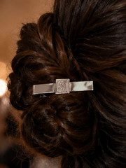 St. John Knits Silver Logo Bar Clip Designer/Luxury NWOT Hair Scarf