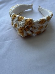 Anthropologie Headband Topknot Yellow And White Checked Cotton Crochet NWOT