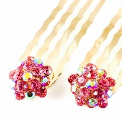 USA Mini Hair Comb Clip use Swarovski Crystal Hairpin Elegant Bridal AB Pink C31
