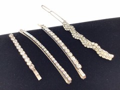 Vintage Lot Rhinestone Hair Barrette Clip Silver Tone 1 Iridescent Straight Wavy