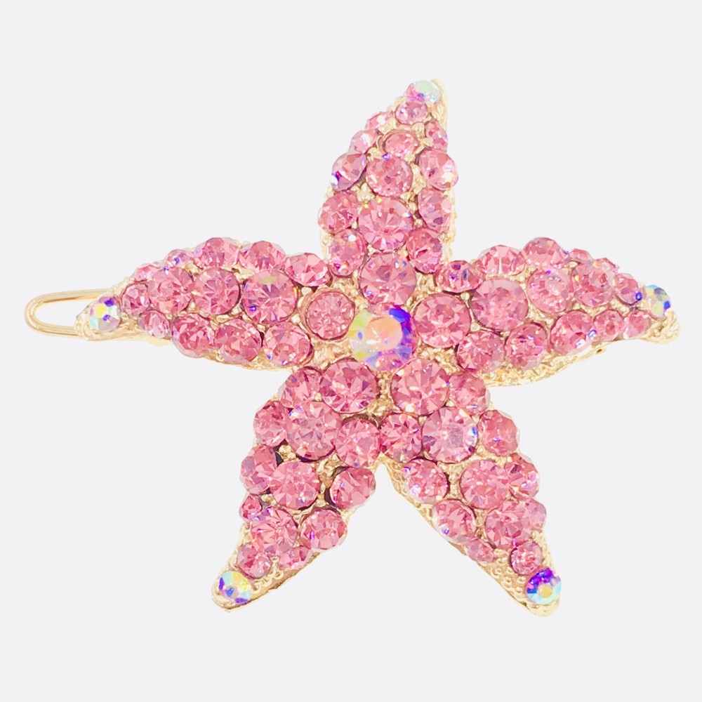 Starfish Hair Clip use Swarovski Crystal Hairpin Seastar Mermaid Gold Light Pink