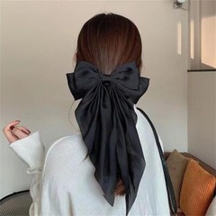 3 Women Solid Color Long Big Bow Float Satin Spring Clip Back Head Hair Clip