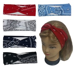 3 PCS Assorted Bandanna Print Headband Women’s Yoga Hair Wrap Paisley Twisted