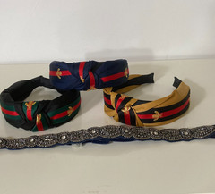 Lot of Women Bee Cute Headbands & L/XL Blue Beaded Belt Top Cross Knot Twisted