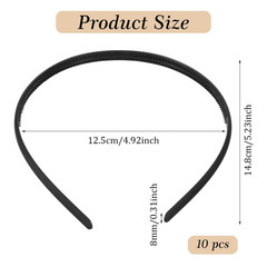 10 Pcs Plastic Headband, Black Non-Slip Headbands for Women Plastic Plain Thin H