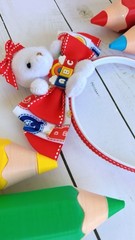headband back to school, teddy bear red/white ribbon