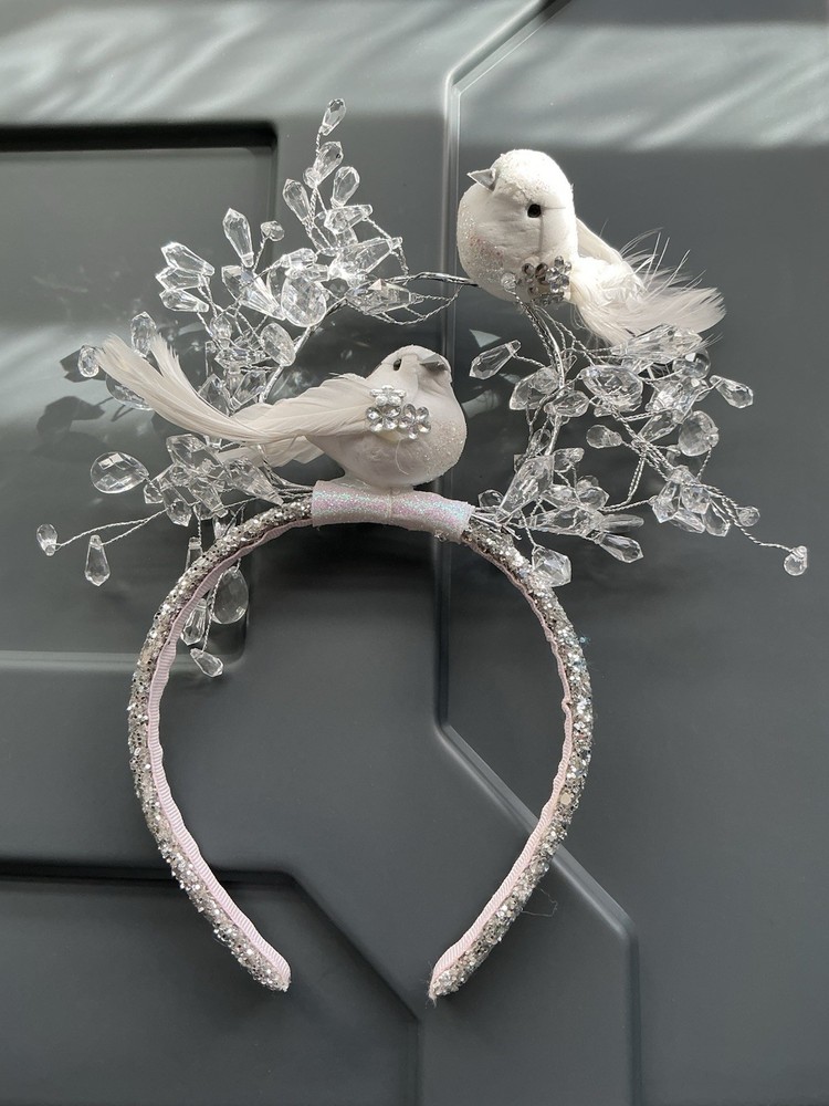 Handmade Winter Crystal Bird Headband – Elegant Sparkly Hairpiece 1 Of A Kind