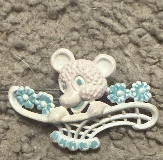 Vintage White & Blue Bear with Flowers Hair Clip