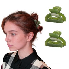 Fancy Green Semi-Circle Small Hair Claw Clips for 2 Count (Pack of 1), green