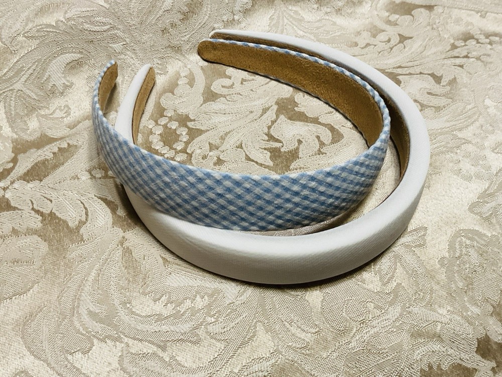 Blue Gingham & White Headband Casual Elegant Hairband Hair Accessory Set Of 2