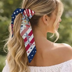 Patriotic Floral Satin Hair Scarf, America 250th Anniversary Gift, USA Flag Hair