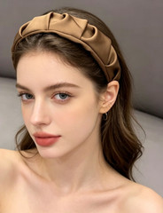 Elegant Ruffle Silky Satin Wide Bim Pleated Headbands for Women (4 pcs)
