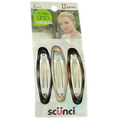 6 Pack Scunci No Slip Grip All day hold Hair Barrettes, 3 Ct