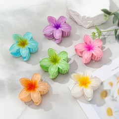 6 Pack Flower Claw Clip for Women, Hawaiian Plumeria Hair Style Color A