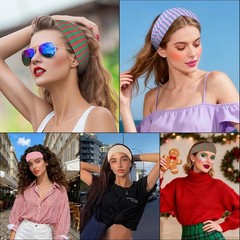 6 PCS Striped Headbands Stretchy Wide Non Slip Thick Hair Wraps Elastic Yoga