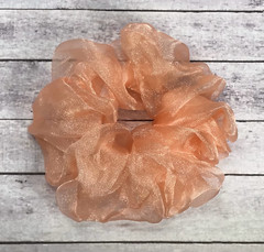 Peach Orange Crystal Organza XL Scrunchie Hair Ties – Ponytail Holder – 5 in