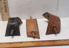 Leather Hair Barrette Wood Stick Slide Bun LOT Design Brown Black Handcrafted