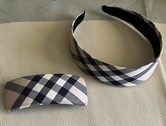 Vintage Burberry Check Nova Plaid Headband With Hair Barrette Clip Made France