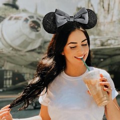 Tokyo Disney Parks Black Gray Ribbon Minnie Mickey Mouse Ears Bow Headband NEW