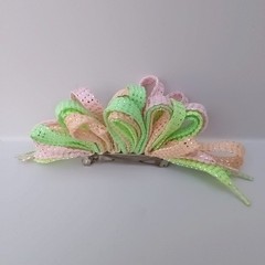 Vintage Shoelace French Hair Barrette-Lot Of 2-Metallic Thread-Purple-Pastel-80s