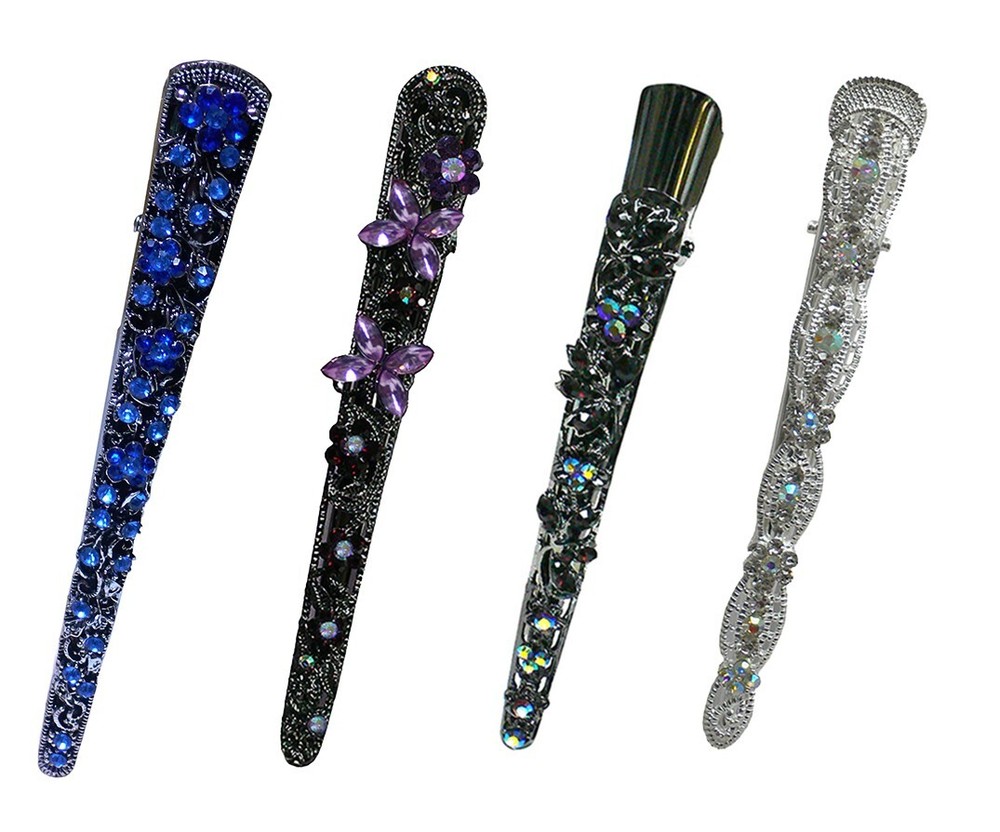 Set of 4 JCGY Alligator Duckbill Beak Clips Long Metal Hairclips Combo 4 Styles