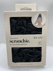 NEW NIB Kitsch The Satin Scrunchie Set of 5 BLACK Sleep Scrunchie AUTHENTIC