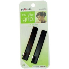 2 Pack Scunci No Slip Grip All Day Hold No Slip Grip Hair Barrettes, Black, 2 Ct