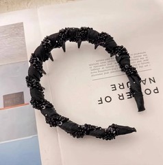 Black Beaded Decorative Headband for Women and Teens