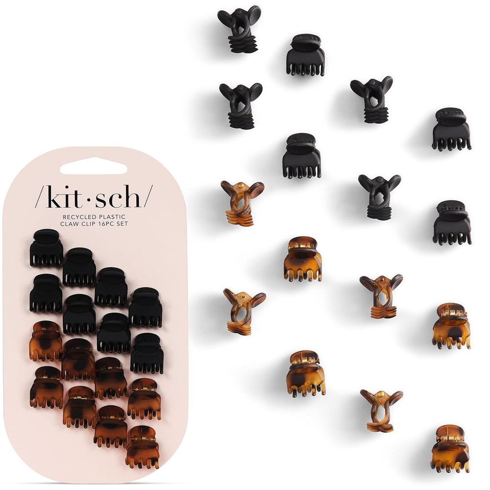 Kitsch Mini Claw Clips for Women, Eco-Friendly, Tortoise & Black – 16 Pcs