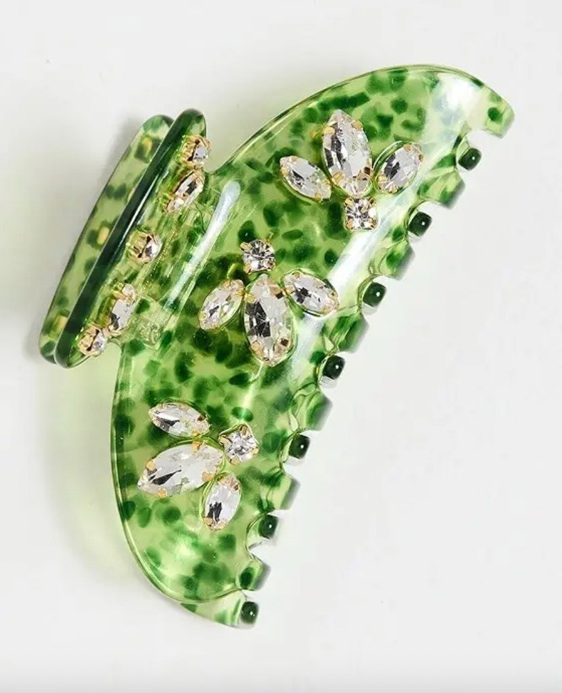 Lele Sadoughi Kiwi Green Crystal Hair Claw Clip