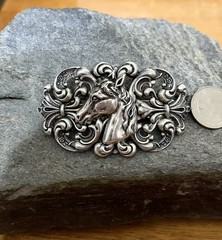 X-Lrg Horse Head Barrette Silver pltd French Hair Clip, Western Cowgirl Wear
