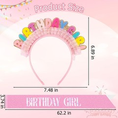 Birthday Girl Headband and Sash Set – Colorful Felt Happy Birthday Headband w…