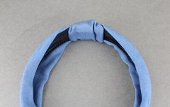 denim chambray turban knot headband soft fabric covered grip teeth blue hair