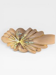 VINTAGE ABALONE SHELL WHITE IVORY CELLULOID GOLDEN WIRE 4″ HAIR BARRETTE