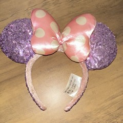 Disney Minnie Mouse Ear Headband Purple Sequin Pink Polka Dot Bow