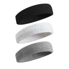 3 pcs Men & Women Sweatband Headband Terry Cloth Moisture Wicking for Sports