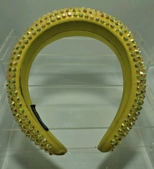 Neon Yellow Padded Fabric Headband Hair Accessory W/Rhinestone Bling Handmade